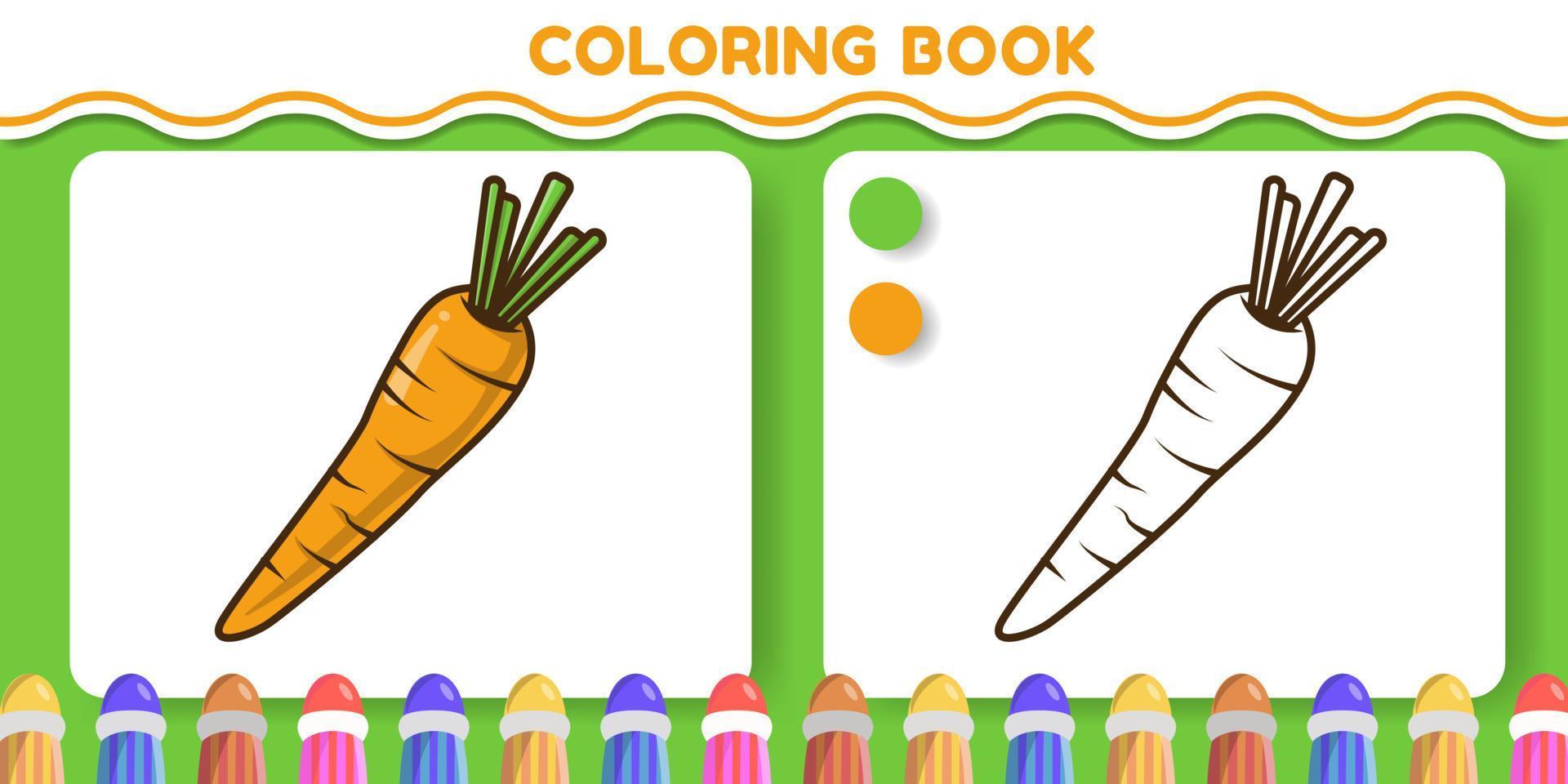 Colorful and black and white carrot hand drawn cartoon doodle coloring book for kids vector