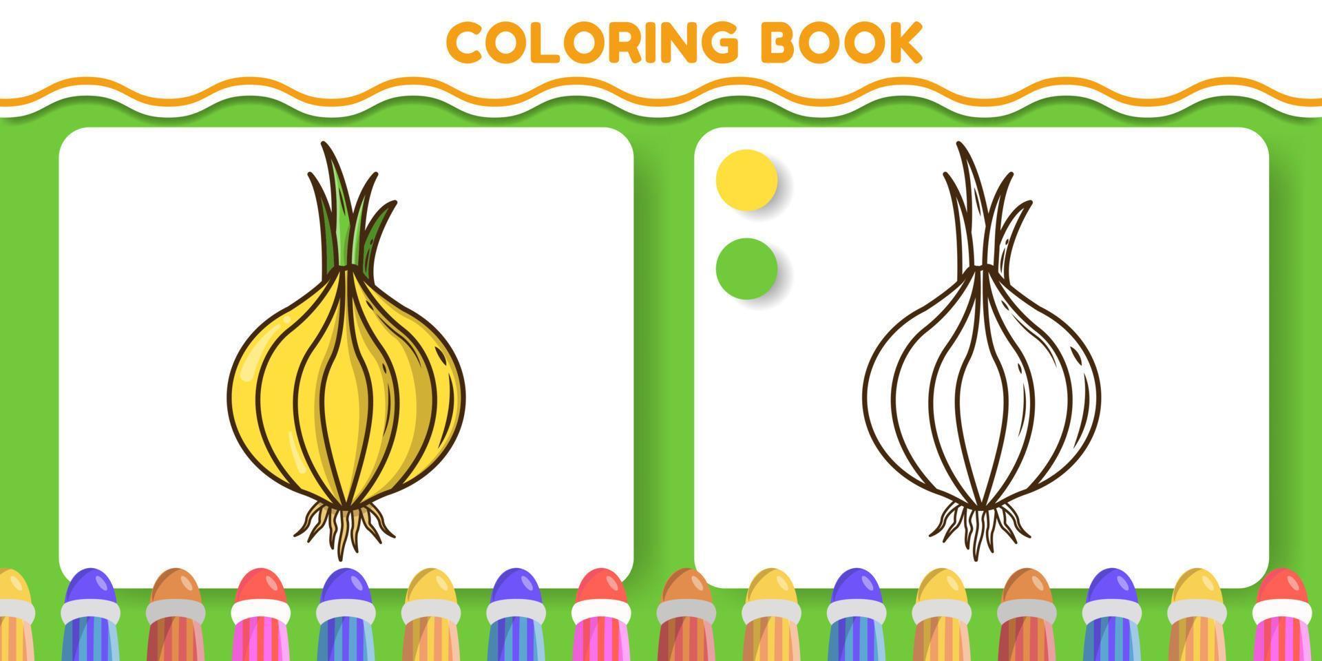 Colorful and black and white onion hand drawn cartoon doodle coloring book for kids vector