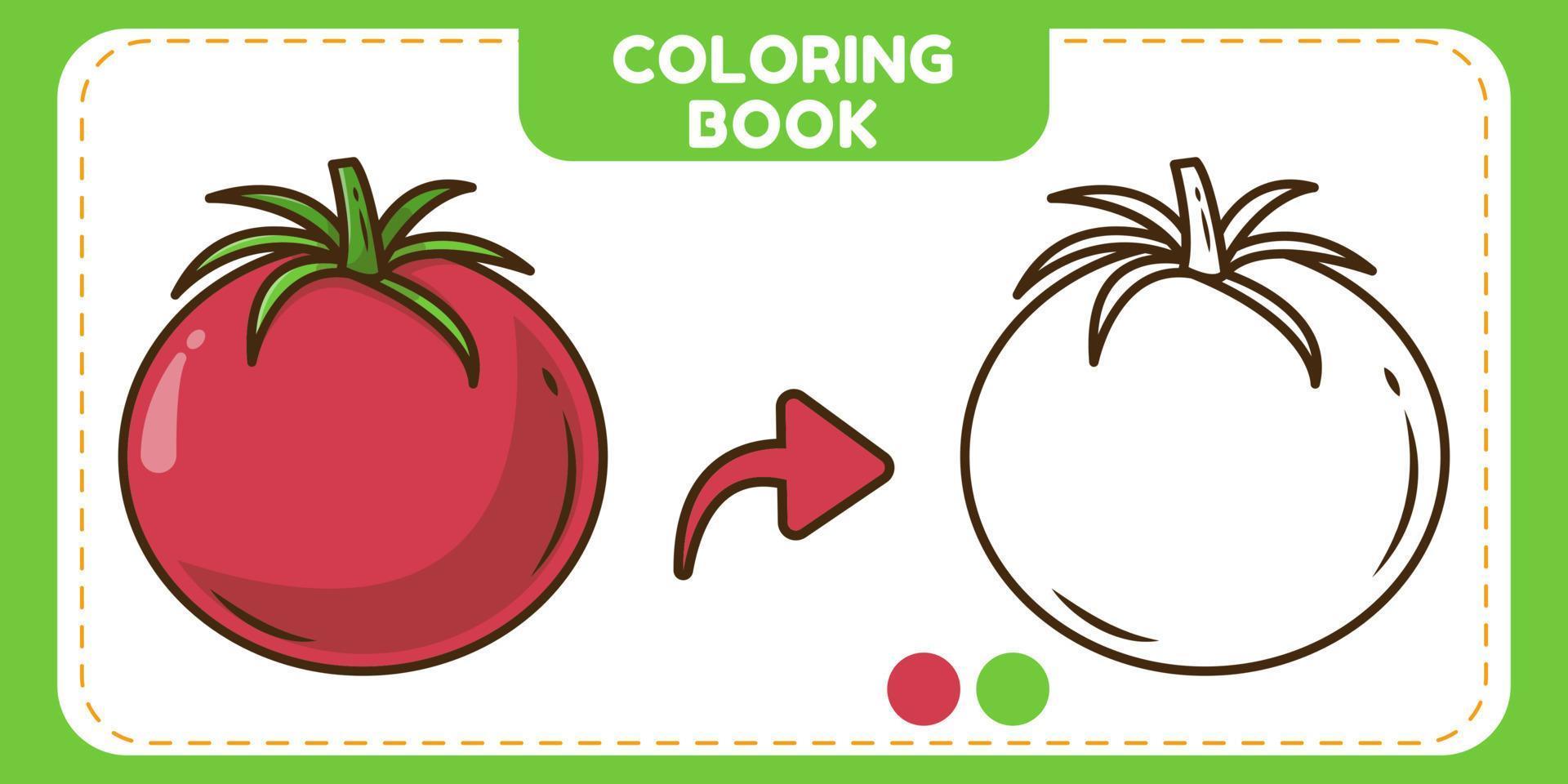 libro de colorear de doodle de dibujos animados dibujados a mano de tomate colorido y blanco y negro para niños vector