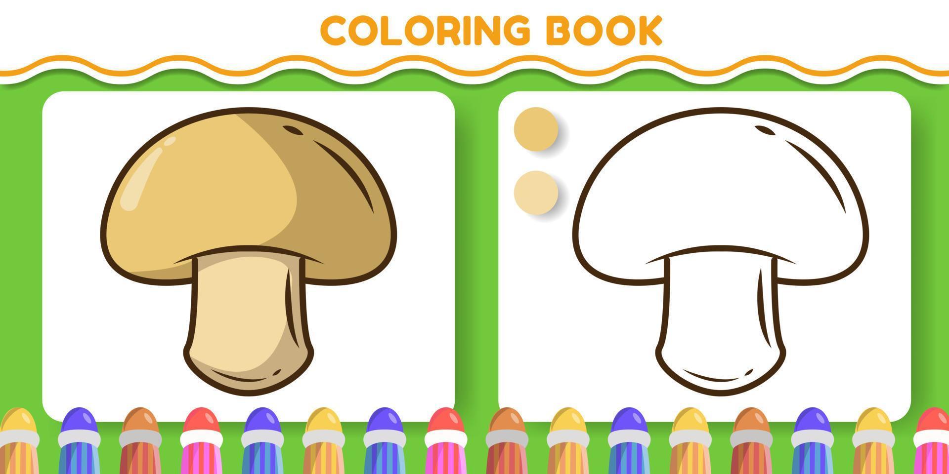 libro de colorear de doodle de dibujos animados dibujados a mano de hongos coloridos y en blanco y negro para niños vector