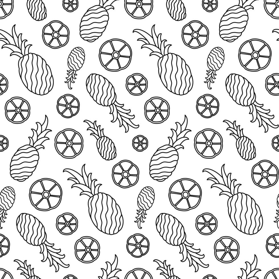 patrón transparente de vector de fruta de piña dibujada a mano en blanco y negro