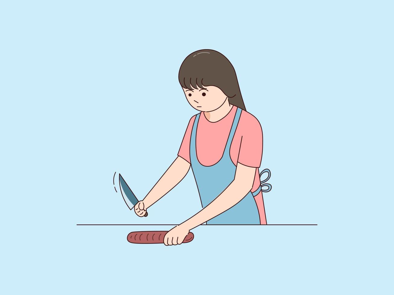 ilustración de cocina, cortando un trozo de bollo de carne vector