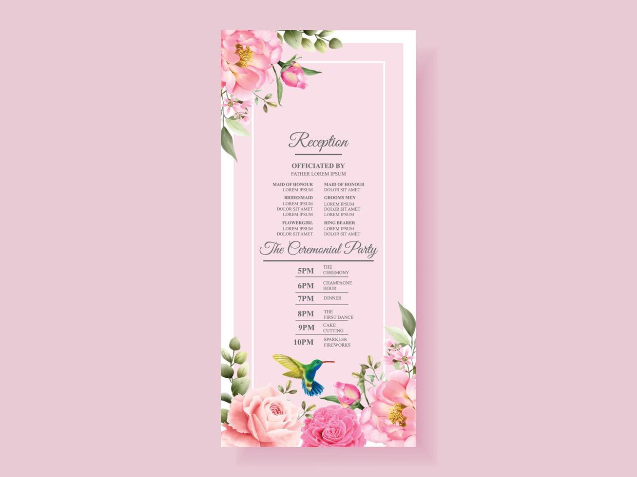 tarjeta de invitación de boda de flor rosa suave vector