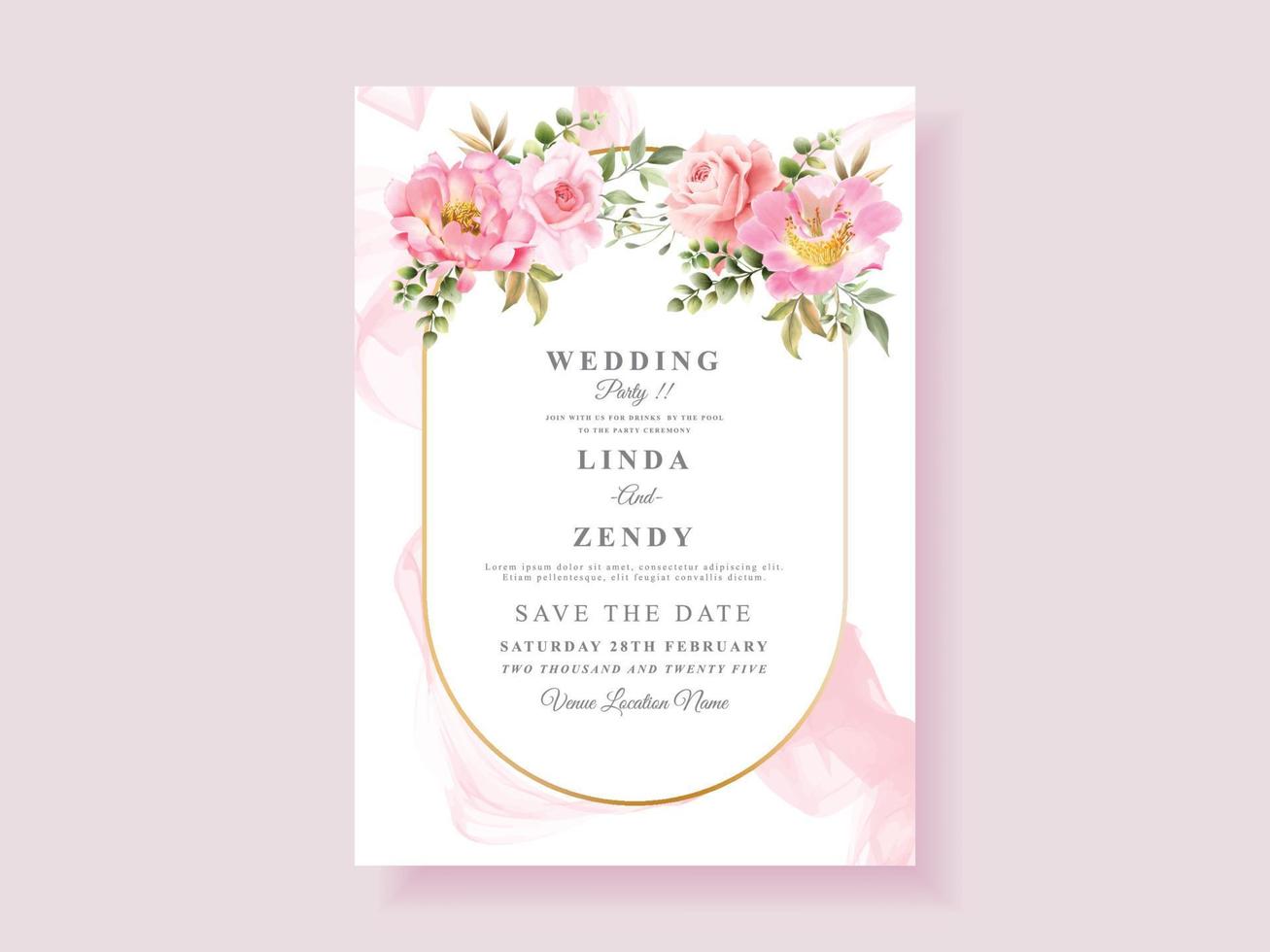 Soft pink flower wedding invitation card vector