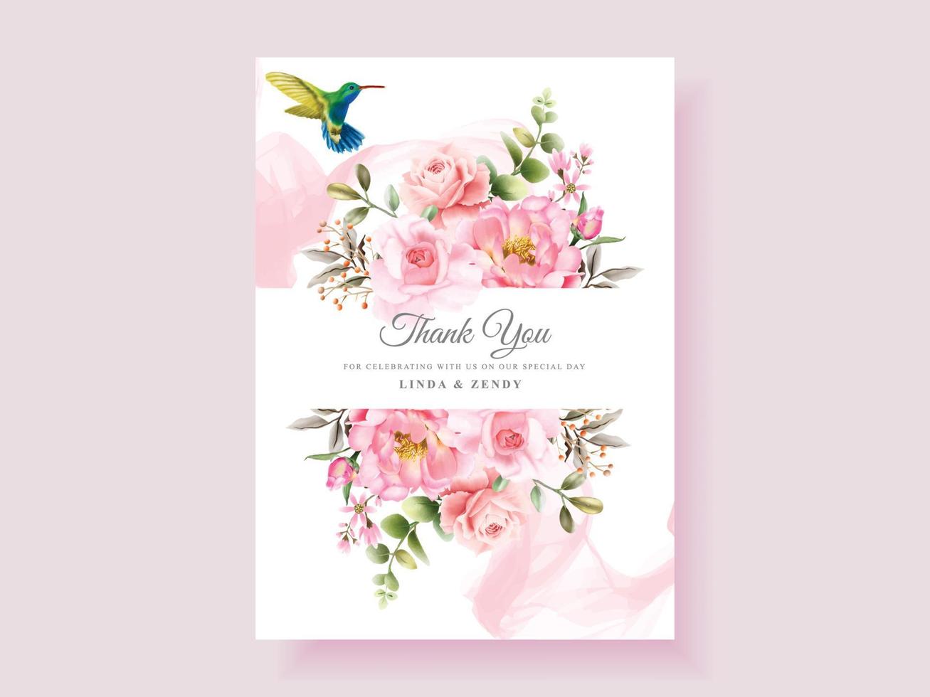 Soft pink flower wedding invitation card vector