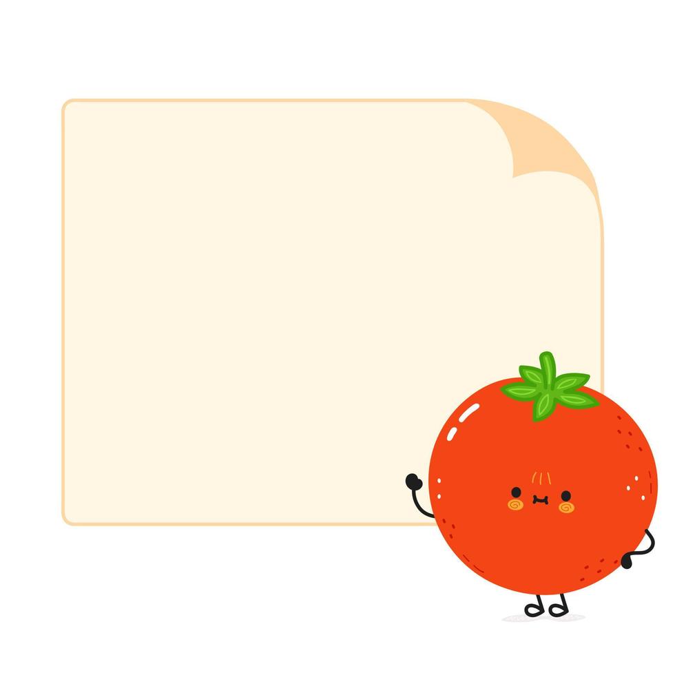 Cute funny tomato character with speech bubble. Vector hand drawn cartoon kawaii character illustration icon. Isolated on white background. Tomato character concept