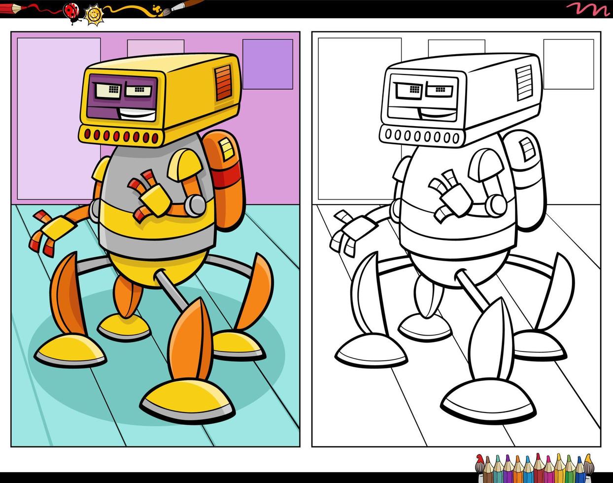 caricatura, robot, fantasía, carácter, colorido, libro, página vector