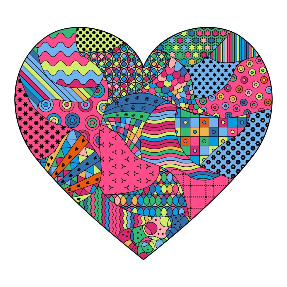 Vector illustration, pattern heart. Coloring book, art design from doodles, patterns and textures. Abstract line art for background, design element