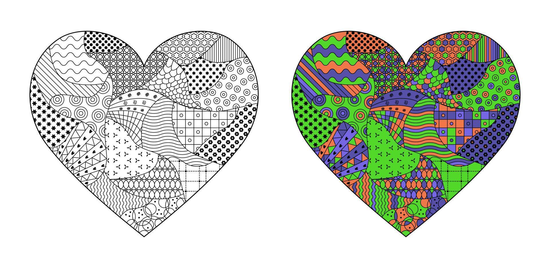 Vector illustration, pattern heart. Coloring book, art design from doodles, patterns and   textures. Abstract line art for background, design element