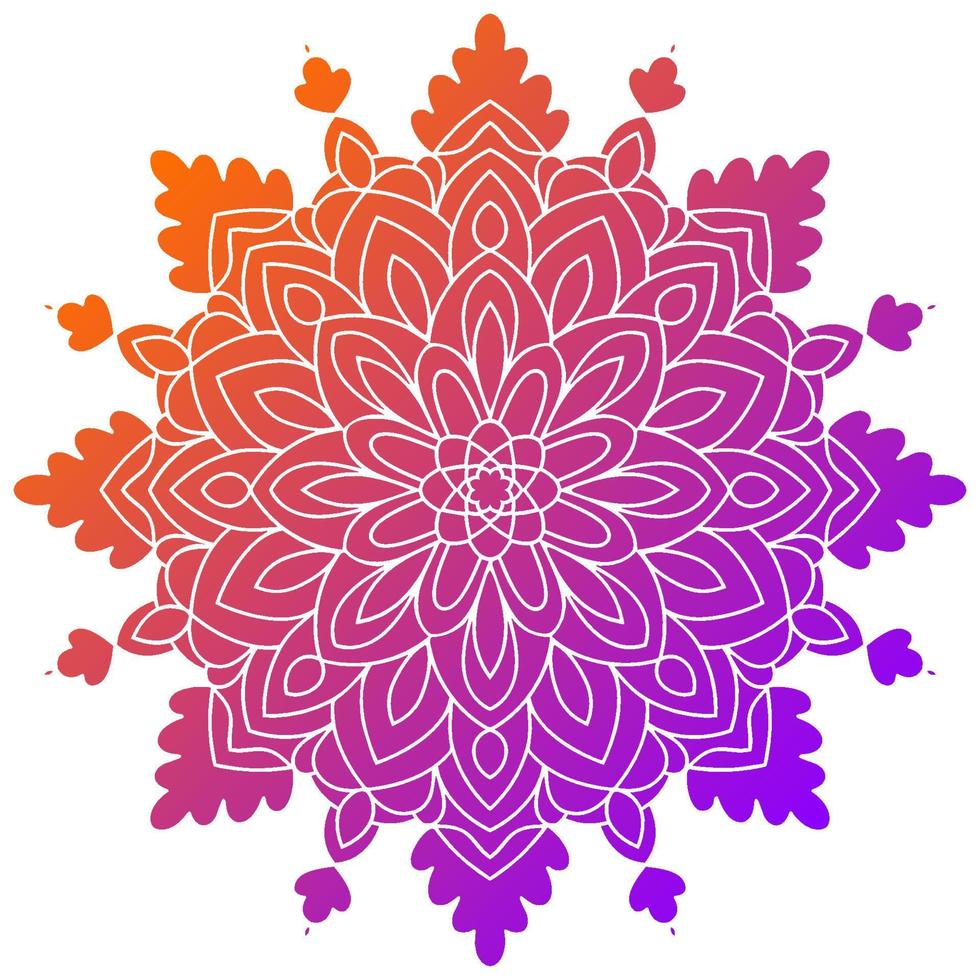 Colorful gradient flower mandala. Hand drawn decorative element. Ornamental round doodle floral element isolated on white background. vector