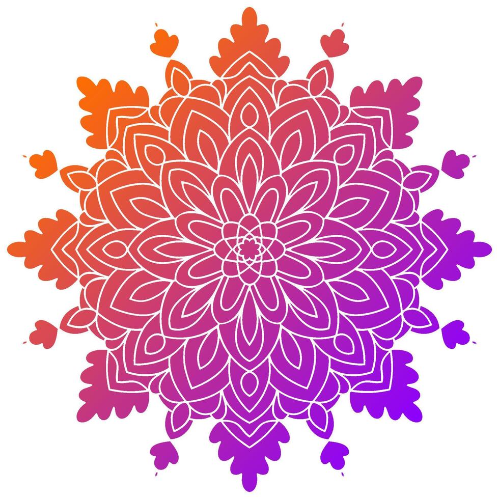 mandala de flores de degradado de colores. elemento decorativo dibujado a mano. elemento floral de fideos redondos ornamentales aislado sobre fondo blanco. vector