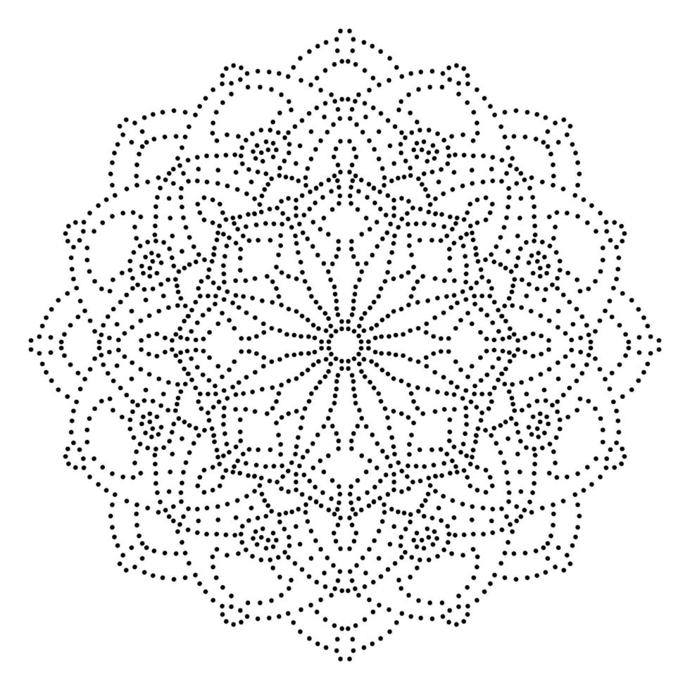 mandala de flores punteadas. elemento decorativo garabato redondo ornamental aislado sobre fondo blanco. elemento de círculo geométrico. vector