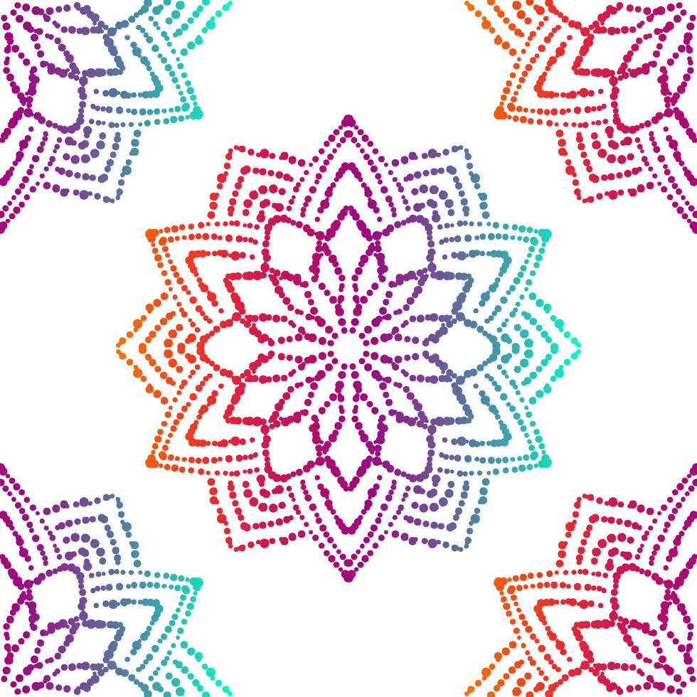 patrón sin costuras degradado de fantasía con mandala ornamental. fondo de flor de garabato redondo abstracto. círculo geométrico floral. vector