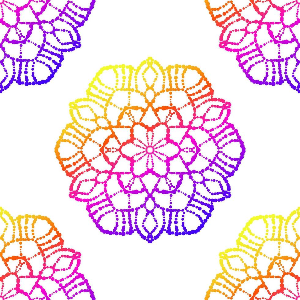 patrón sin costuras degradado de fantasía con mandala ornamental. fondo de flor de garabato redondo abstracto. círculo geométrico floral. vector