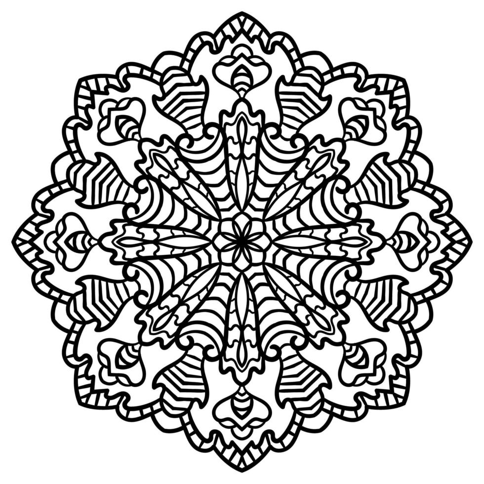 esquema mandala. flor de garabato redonda ornamental aislada sobre fondo blanco. elemento de círculo geométrico. vector