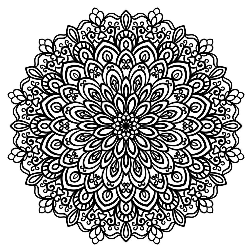 esquema mandala. flor de garabato redonda ornamental aislada sobre fondo blanco. elemento de círculo geométrico. vector