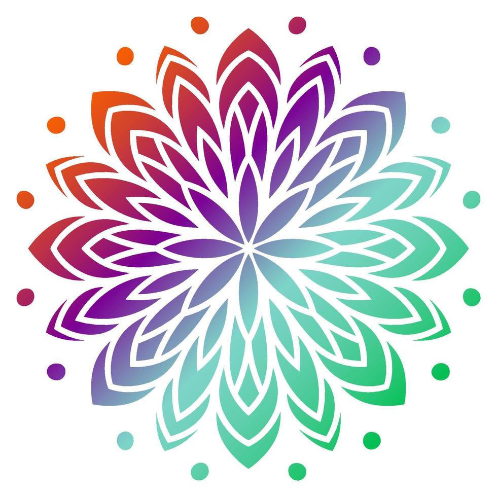 Colorful gradient flower mandala. Hand drawn decorative element. Ornamental round doodle floral element isolated on white background. vector