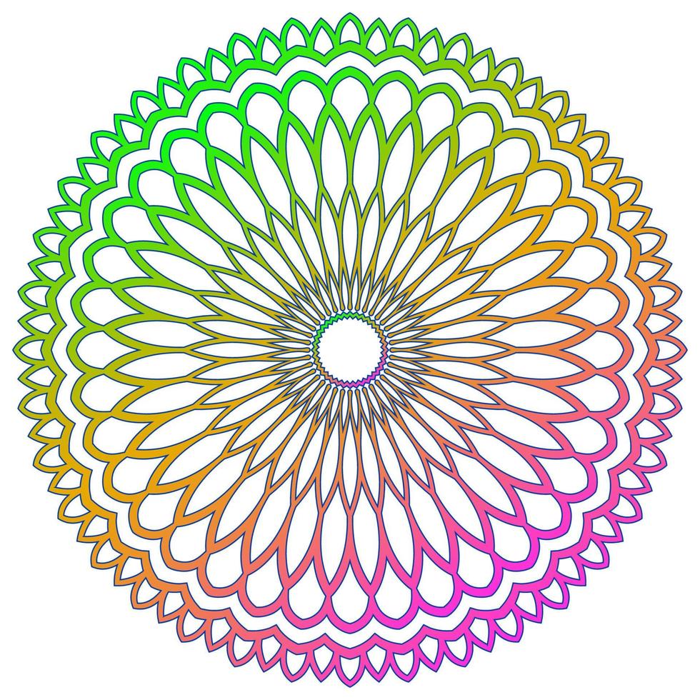 Colorful gradient flower mandala. Hand drawn decorative element. Ornamental round doodle floral element isolated on white background. vector