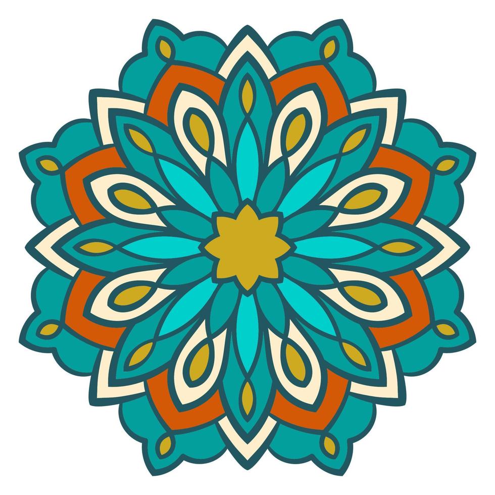 lindo colorido mandala. flor de garabato redonda ornamental aislada sobre fondo blanco. ornamento decorativo geométrico en estilo étnico oriental. vector