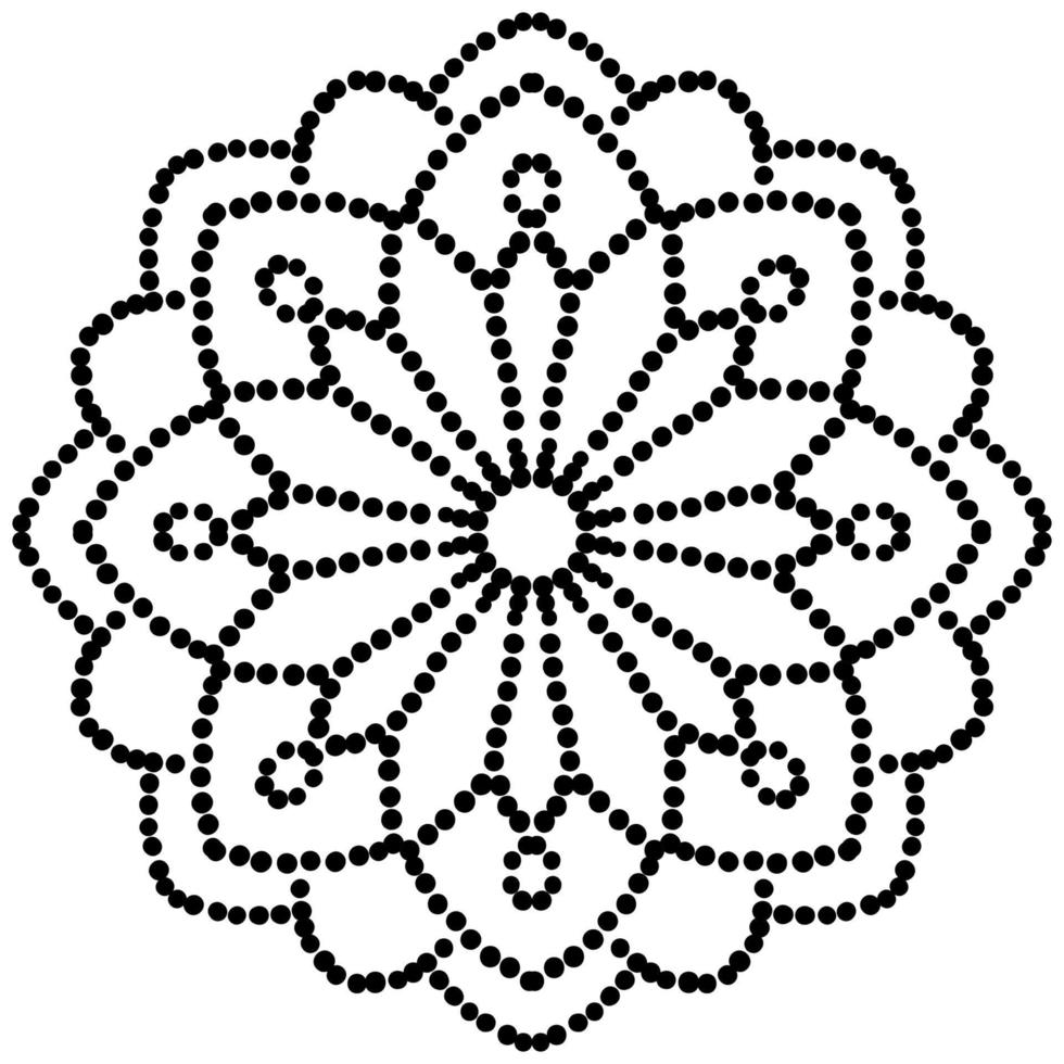 mandala de flores punteadas. elemento decorativo garabato redondo ornamental aislado sobre fondo blanco. elemento de círculo geométrico. vector