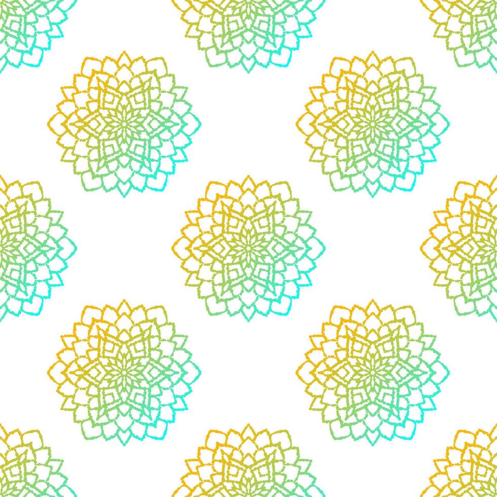 Fantasy gradient seamless pattern with ornamental mandala. Abstract round doodle flower background. Floral geometric circle. vector