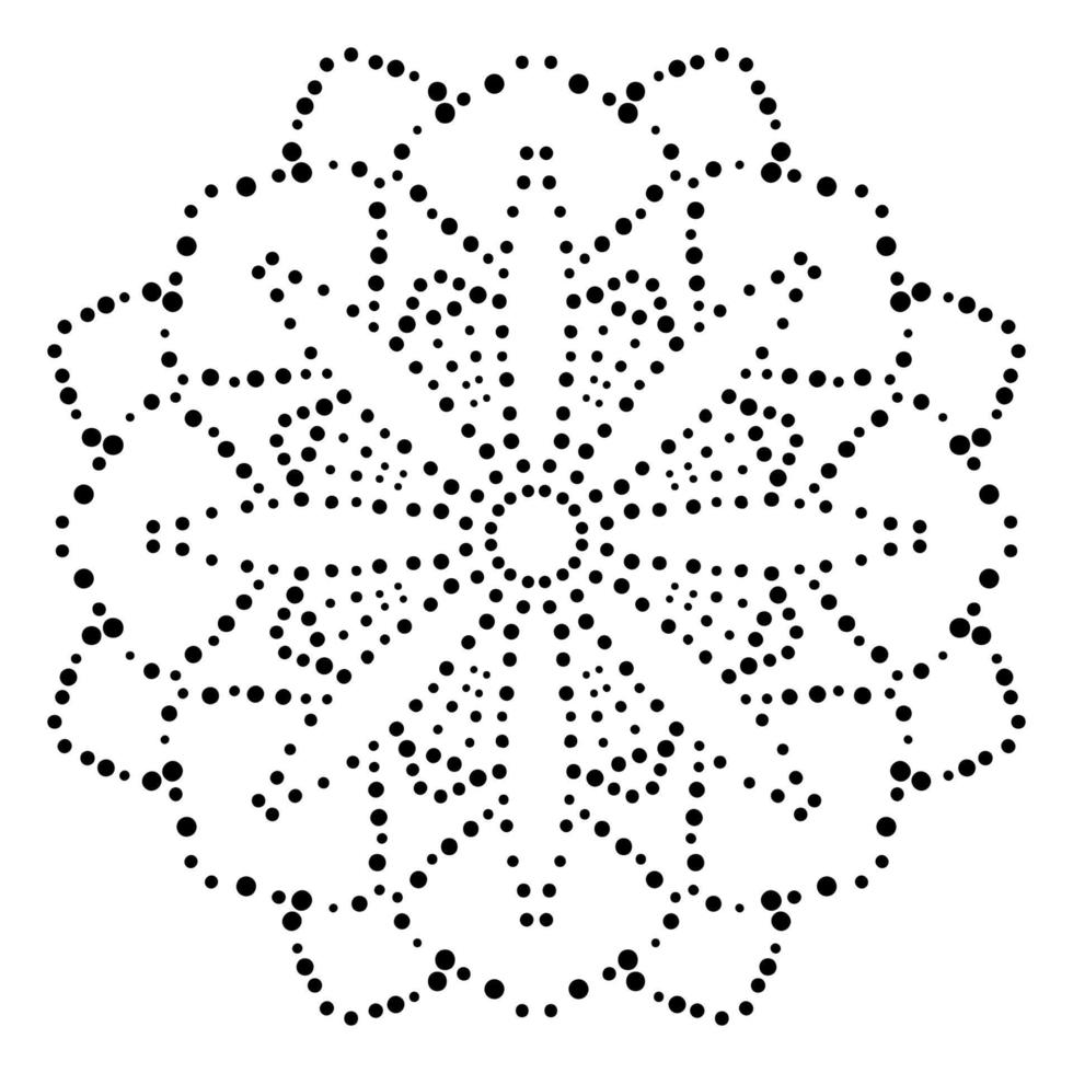 mandala de flores punteadas. elemento decorativo garabato redondo ornamental aislado sobre fondo blanco. elemento de círculo geométrico. vector