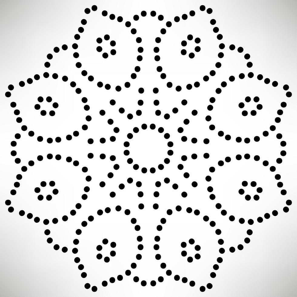 mandala de flores punteadas. elemento decorativo garabato redondo ornamental aislado sobre fondo blanco. elemento de círculo geométrico. vector