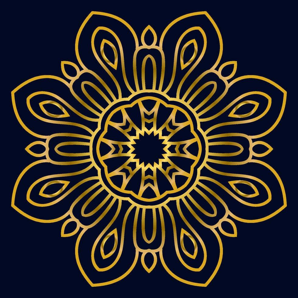 Cute gold Mandala. Ornamental round doodle flower isolated on dark background. Geometric decorative ornament in ethnic oriental style. vector