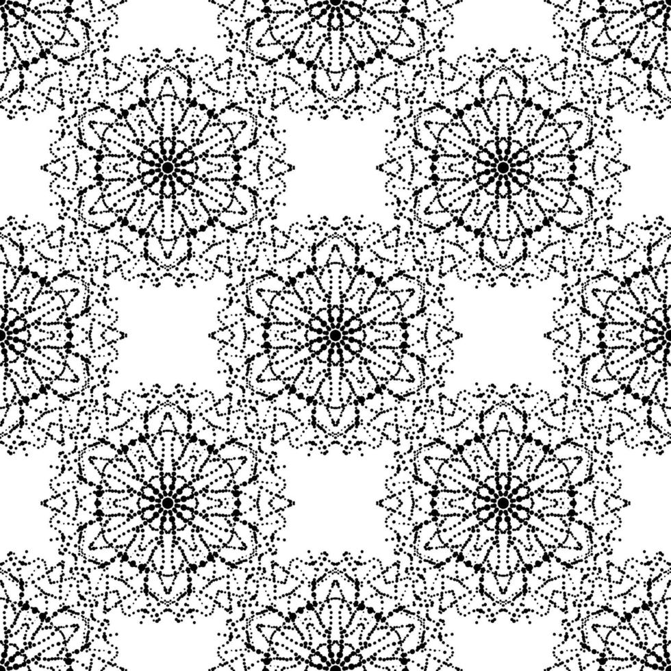 Fantasy halftone seamless pattern with ornamental mandala. Abstract round dotted doodle flower background. Floral geometric circle. Vector illustration.
