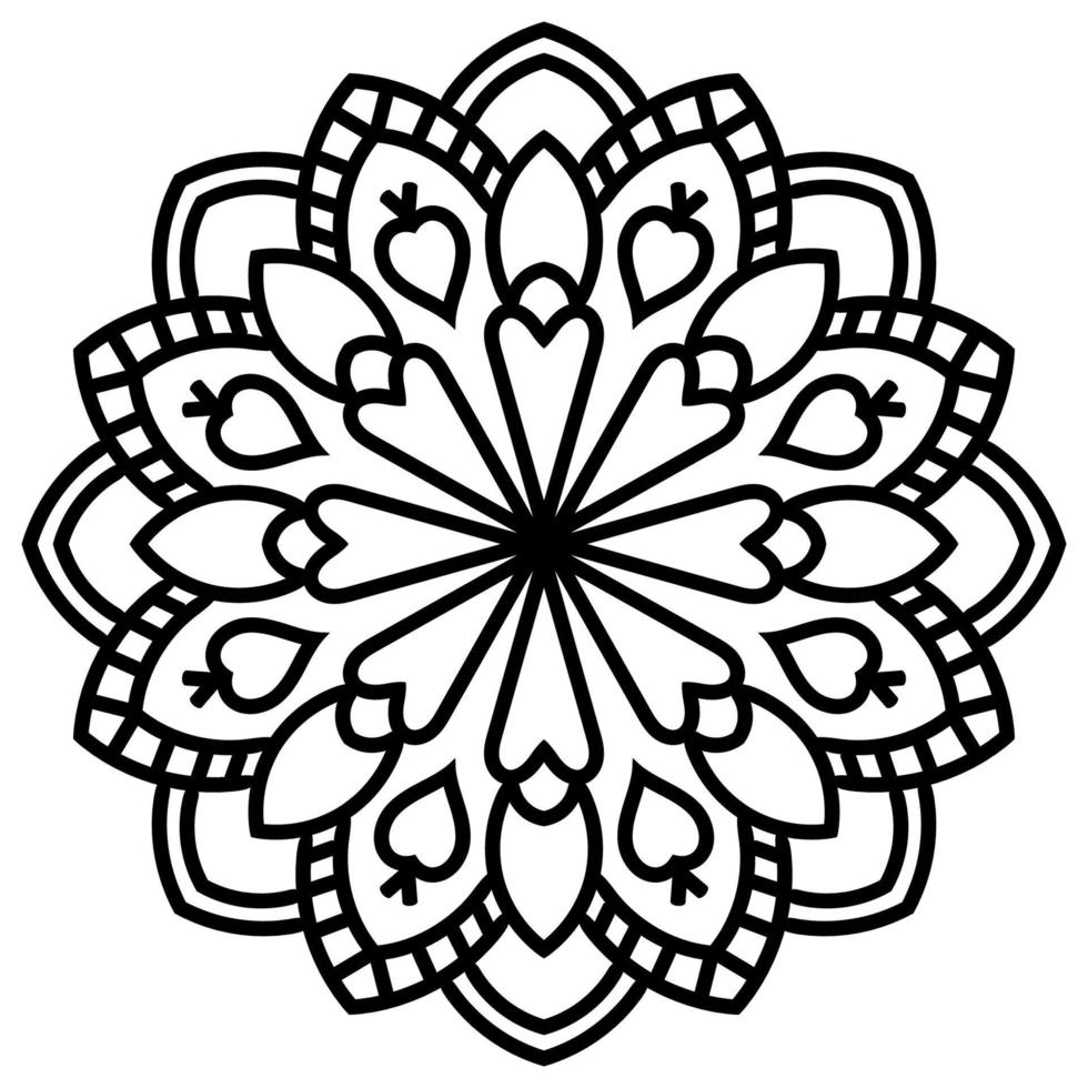 Black outline flower mandala. Vintage decorative element. Ornamental round doodle flower isolated on white background. Geometric circle element. vector