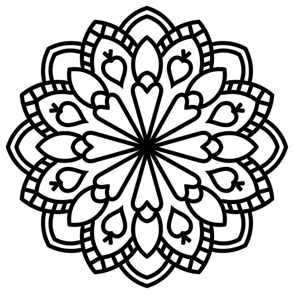 mandala de flores de contorno negro. elemento decorativo de época. flor de garabato redonda ornamental aislada sobre fondo blanco. elemento de círculo geométrico. vector