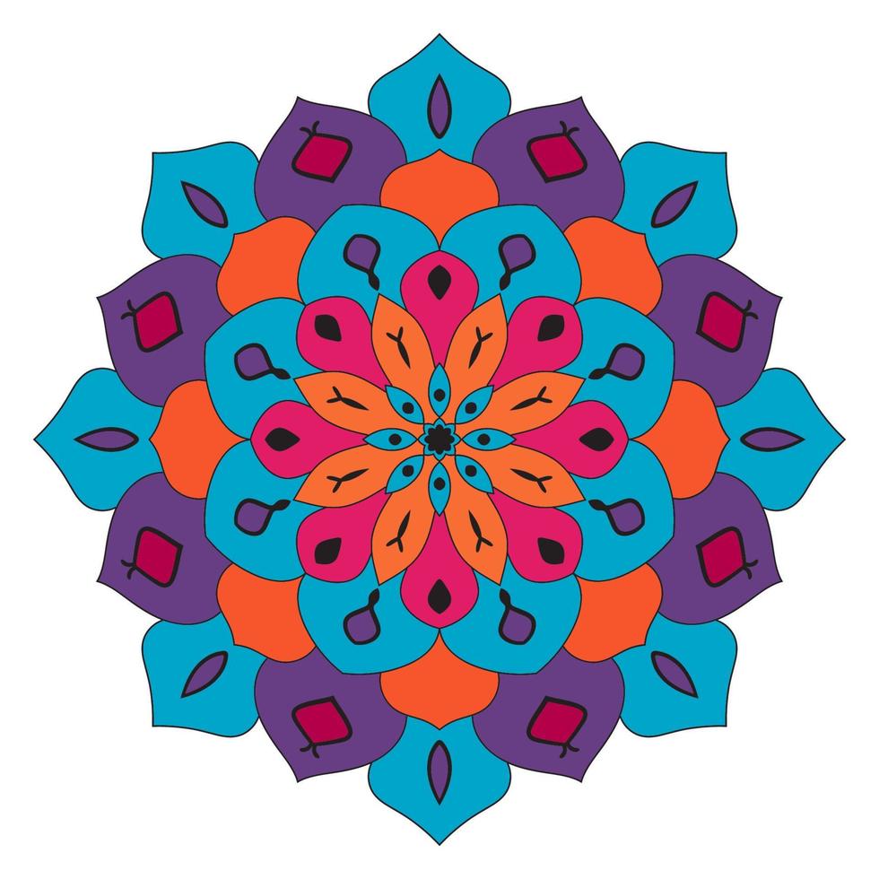 lindo colorido mandala. flor de garabato redonda ornamental aislada sobre fondo blanco. ornamento decorativo geométrico en estilo étnico oriental. vector