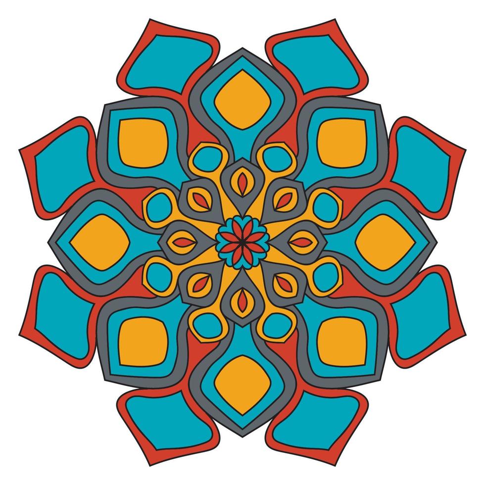 lindo colorido mandala. flor de garabato redonda ornamental aislada sobre fondo blanco. ornamento decorativo geométrico en estilo étnico oriental. vector