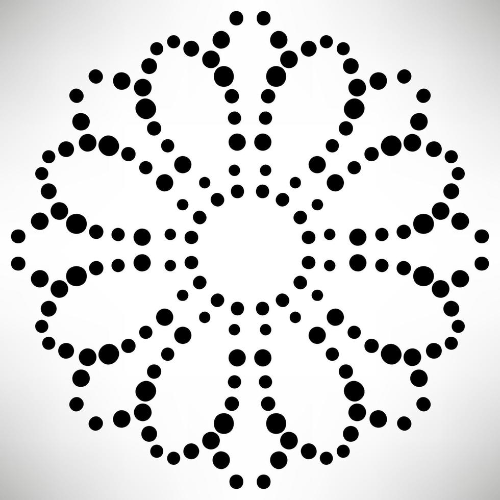 mandala de flores punteadas. elemento decorativo garabato redondo ornamental aislado sobre fondo blanco. elemento de círculo geométrico. vector