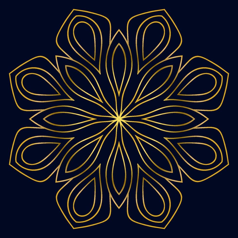 Cute gold Mandala. Ornamental round doodle flower isolated on dark background. Geometric decorative ornament in ethnic oriental style. vector