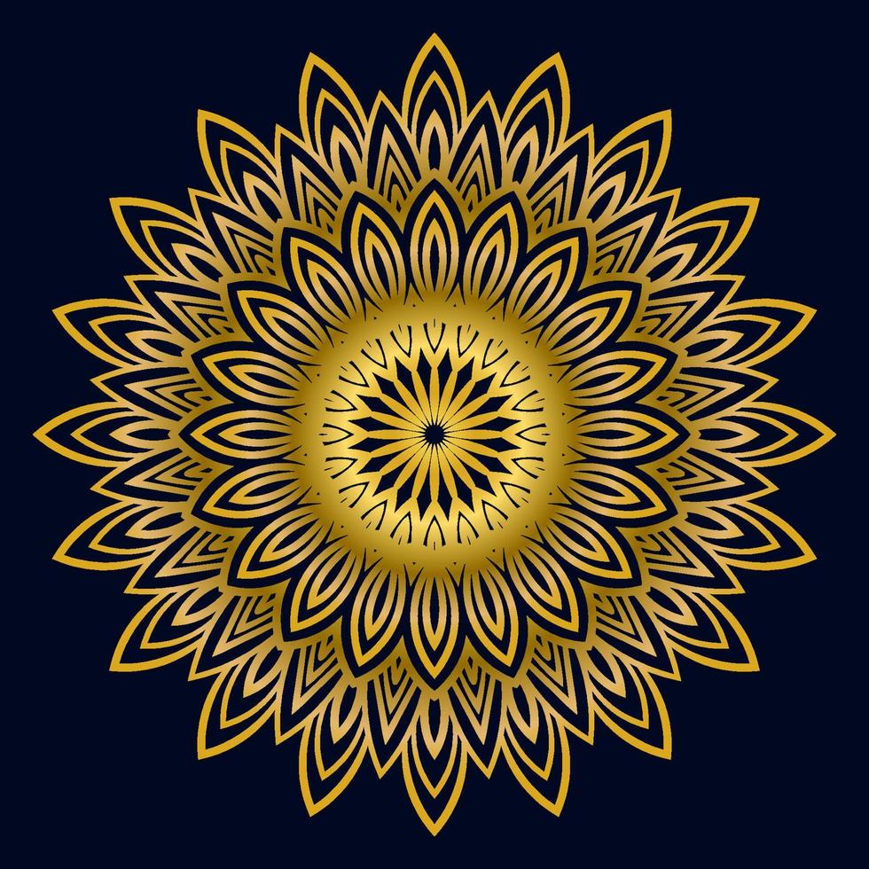 Cute gold Mandala. Ornamental round doodle flower isolated on dark background. Geometric decorative ornament in ethnic oriental style. vector