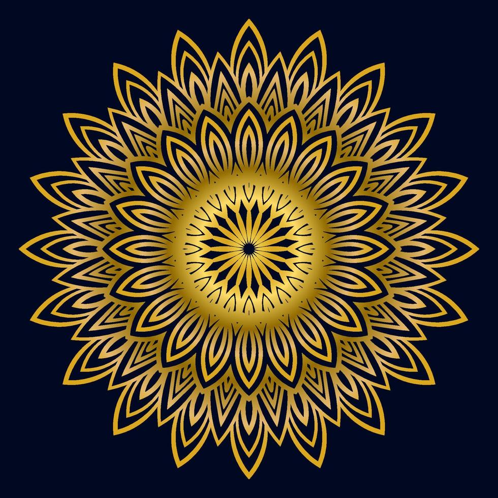 lindo mandala dorado. flor de garabato redonda ornamental aislada sobre fondo oscuro. ornamento decorativo geométrico en estilo étnico oriental. vector