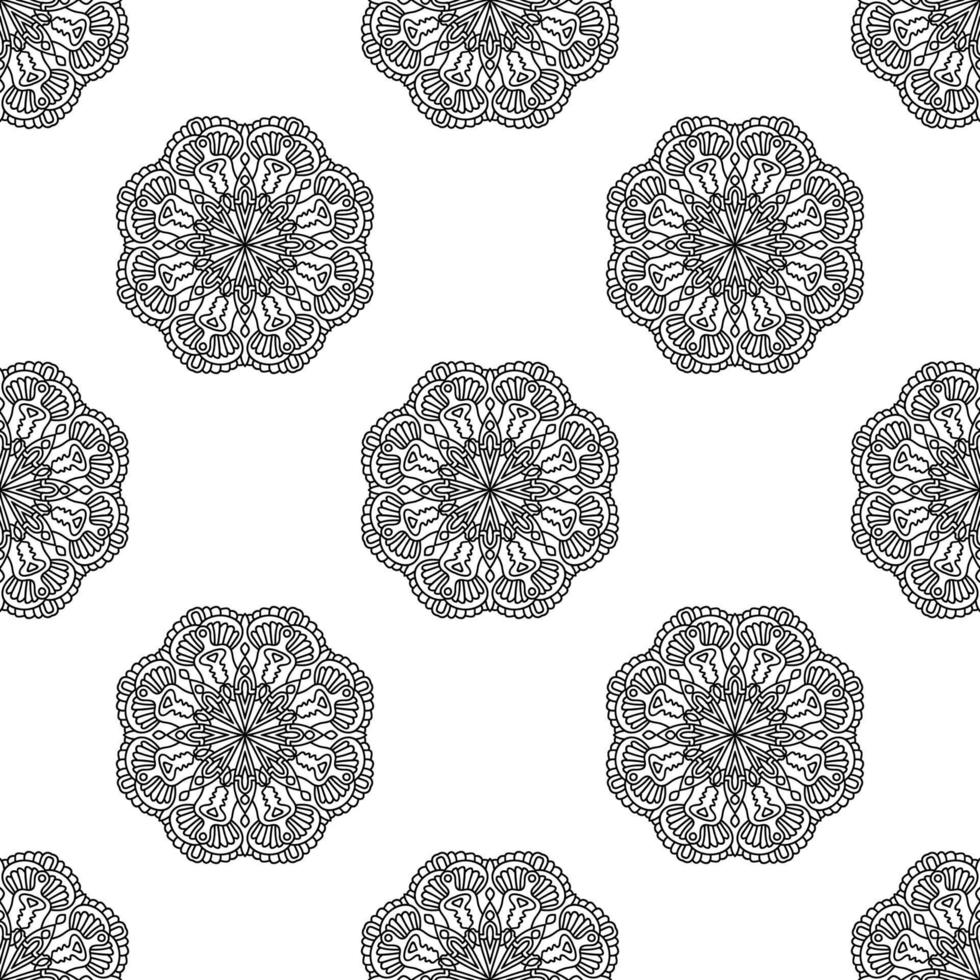 Fantasy seamless pattern with ornamental mandala. Abstract round doodle flower background. Floral geometric circle. vector