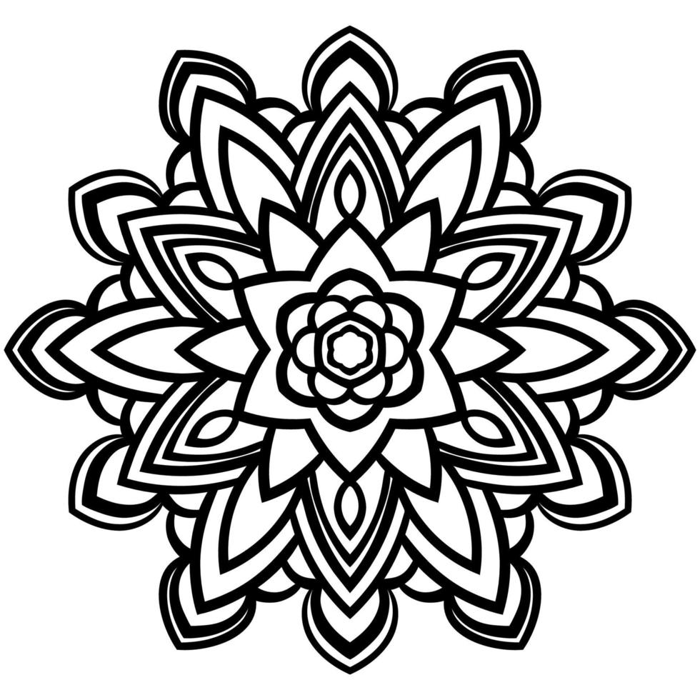 Top view of black fantasy flower. Linear floral shape. Large head of a flower. Ornamental geometric mandala isolated on white background. Geometric circle for coloring book. vector