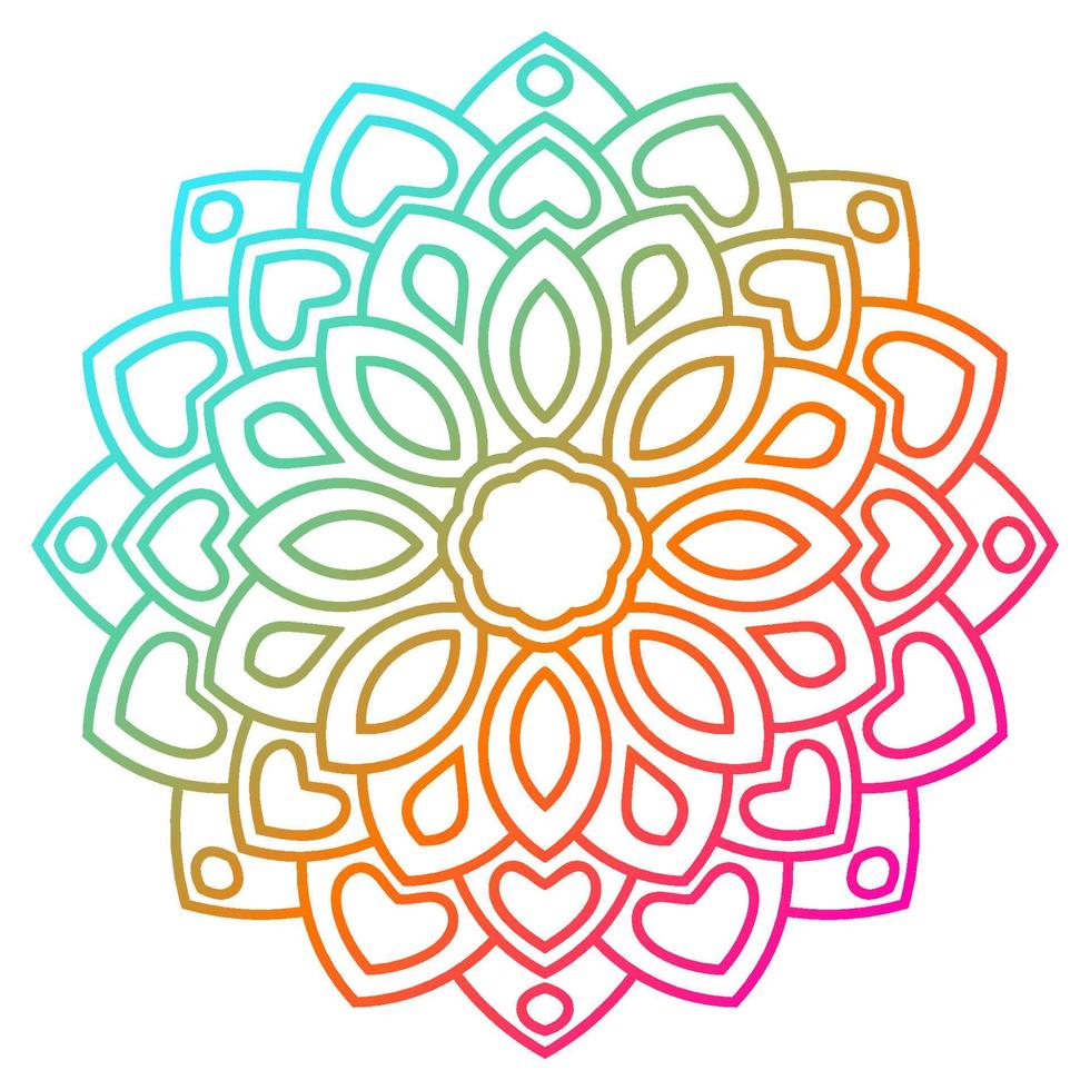 Colorful gradient flower mandala. Hand drawn decorative element. Ornamental round doodle floral element isolated on white background. vector