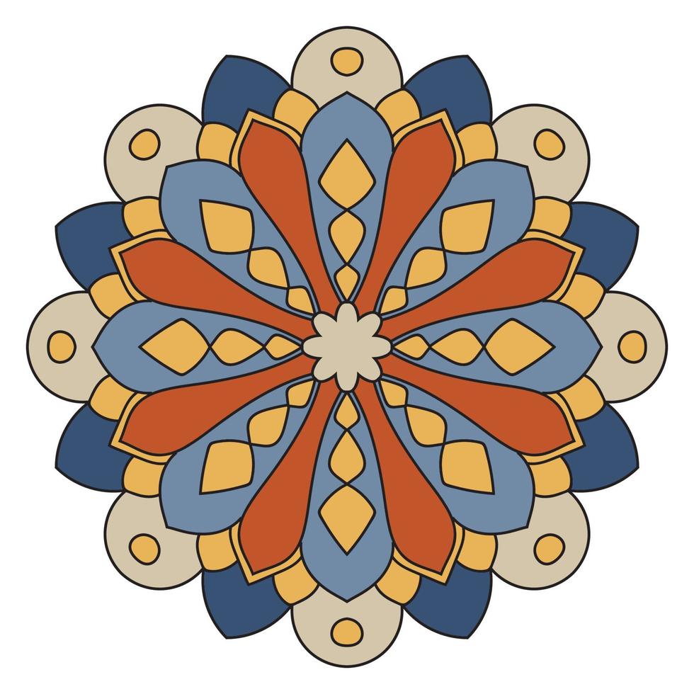 lindo colorido mandala. flor de garabato redonda ornamental aislada sobre fondo blanco. ornamento decorativo geométrico en estilo étnico oriental. vector