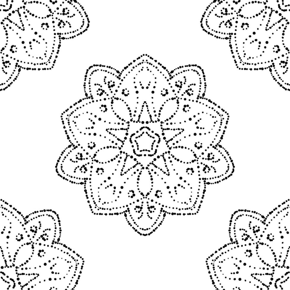 patrón sin costuras de semitonos de fantasía con mandala ornamental. fondo de flor de garabato de puntos redondos abstractos. círculo geométrico floral. ilustración vectorial vector