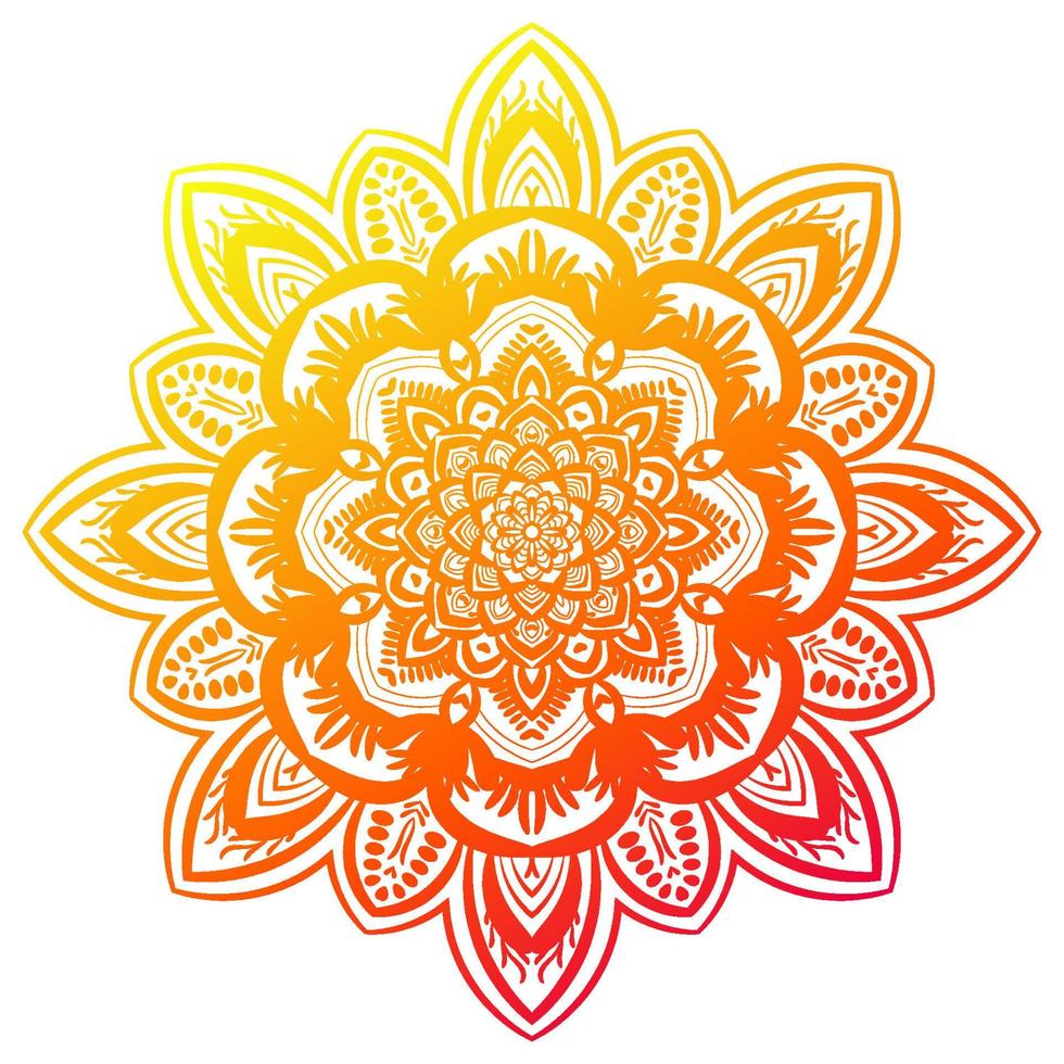 Colorful gradient flower mandala. Hand drawn decorative element. Ornamental round doodle floral element isolated on white background. vector