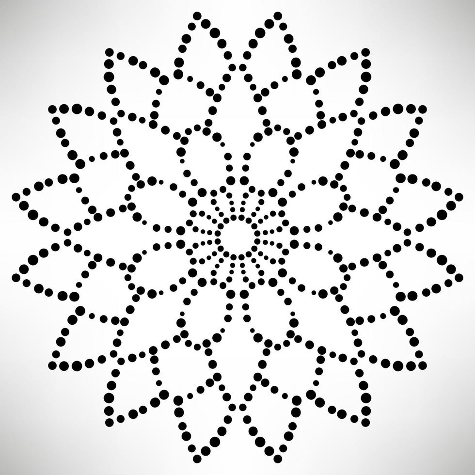 mandala de flores punteadas. elemento decorativo garabato redondo ornamental aislado sobre fondo blanco. elemento de círculo geométrico. vector