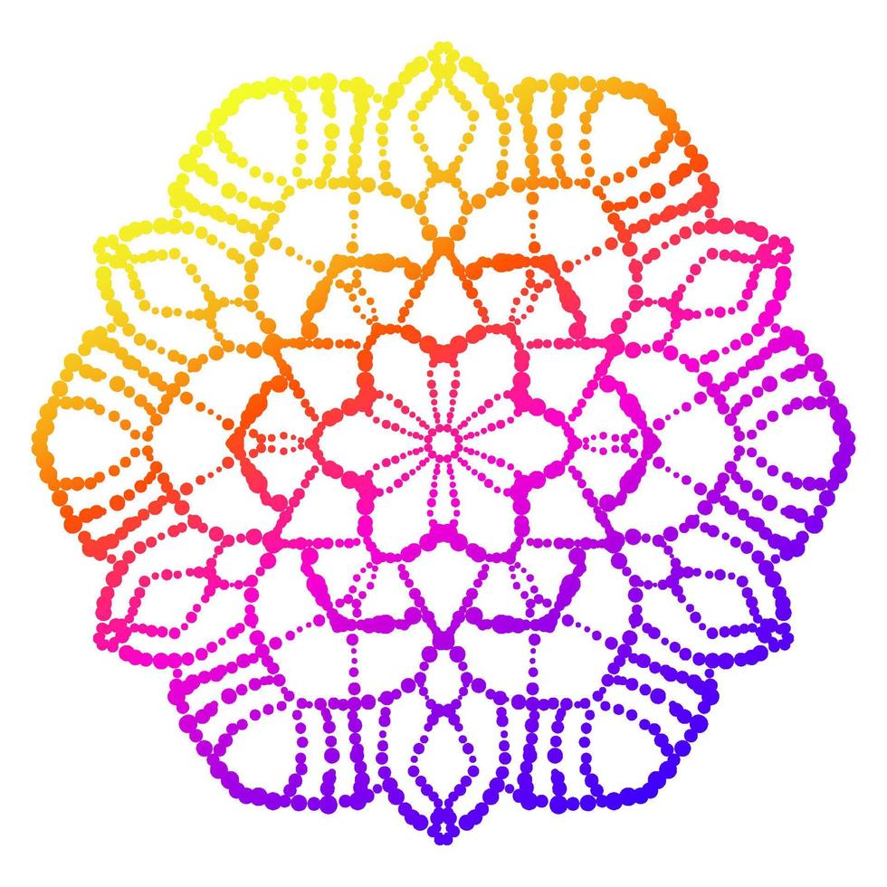 mandala de flores punteadas. elemento decorativo garabato redondo ornamental aislado sobre fondo blanco. elemento de círculo geométrico. vector