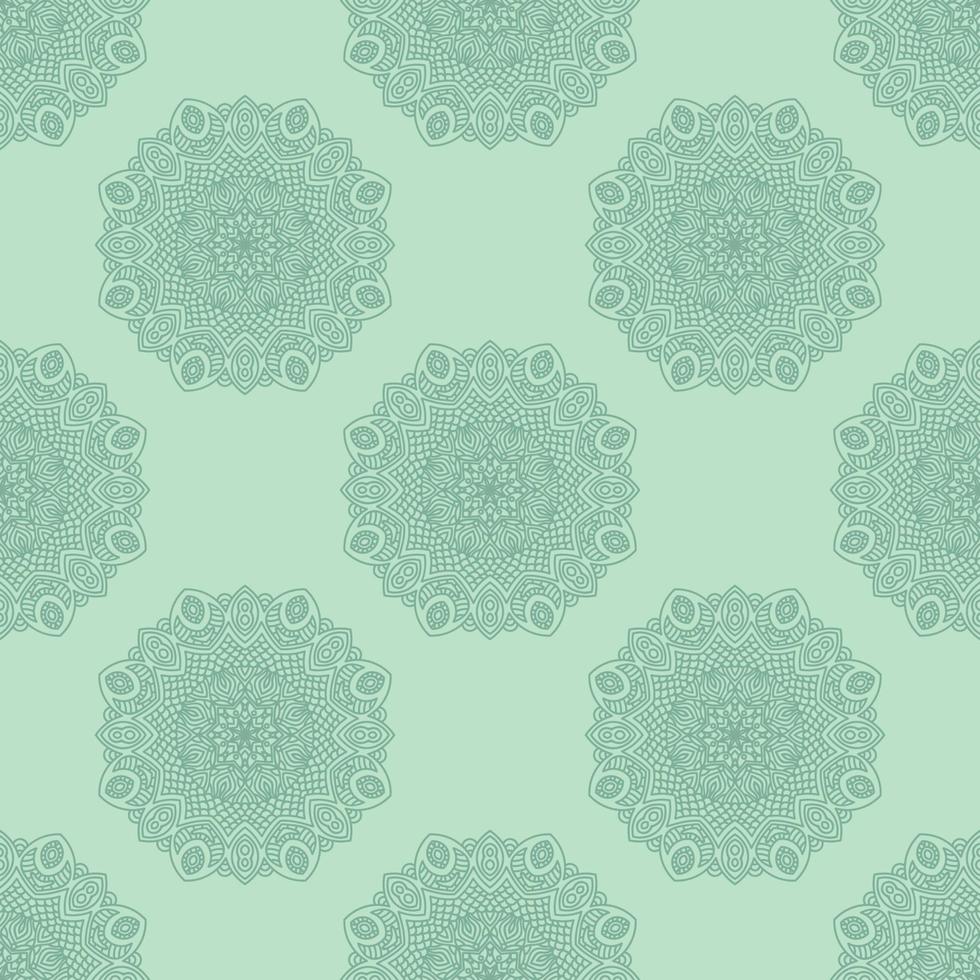 patrón sin costuras de menta de fantasía con mandala ornamental. fondo de flor de garabato redondo abstracto. círculo geométrico floral. vector