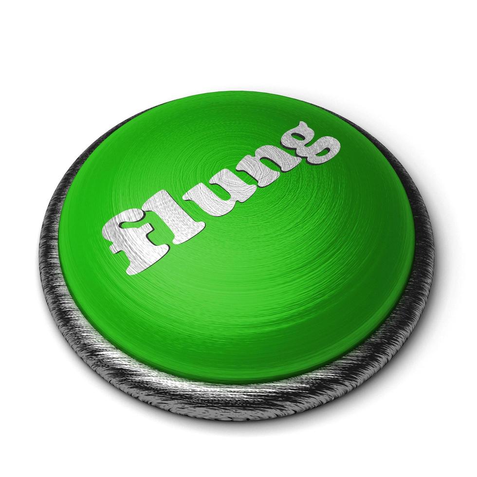 flung word on green button isolated on white photo