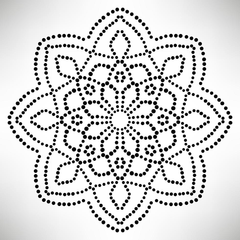 mandala de flores punteadas. elemento decorativo garabato redondo ornamental aislado sobre fondo blanco. elemento de círculo geométrico. vector