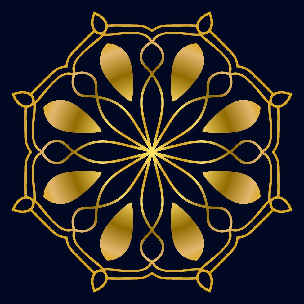 Cute gold Mandala. Ornamental round doodle flower isolated on dark background. Geometric decorative ornament in ethnic oriental style. vector