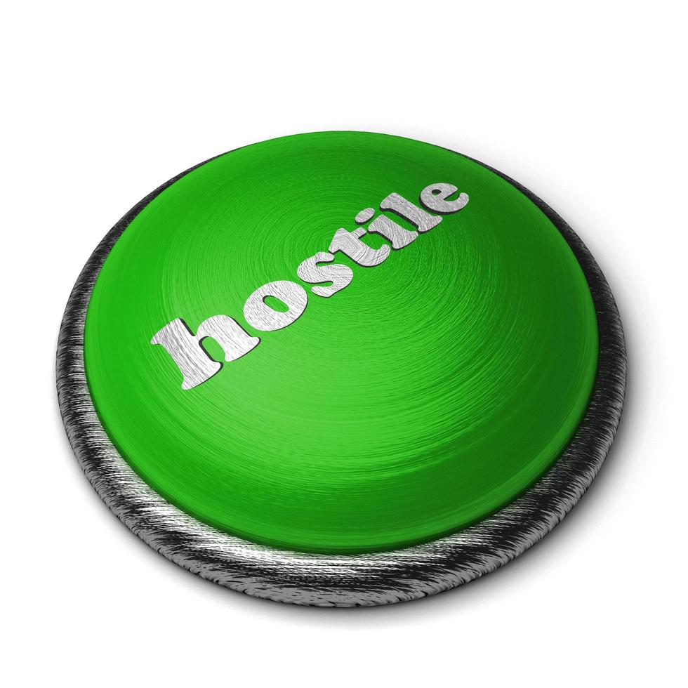 palabra hostil en el botón verde aislado en blanco foto